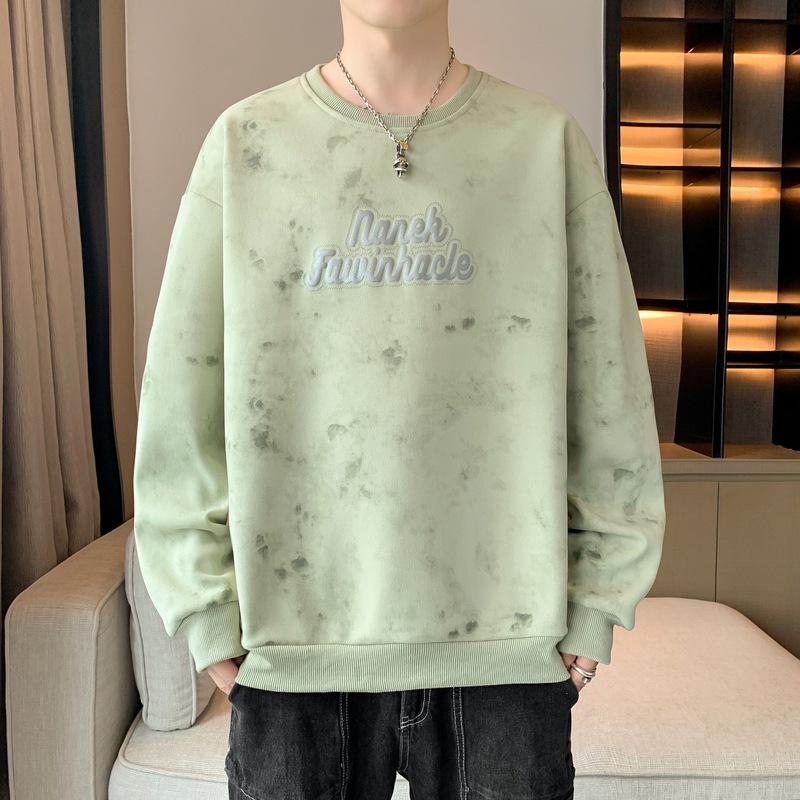 Мужская весенне-осенняя новая нижняя рубашка с длинным рукавом, футболка с круглым вырезом и принтом, большой размер, мужской топ