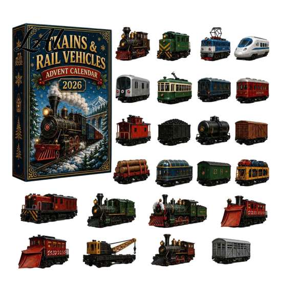 Miniature Locomotive Models 24-Day Train Advent Calendar Countdown Box with Mini Vehicle Collectible Model Railway Accessories Figures 2D