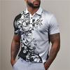 Мужская удобная рубашка поло с минималистичным цветочным узором и 3D цифровой печатью