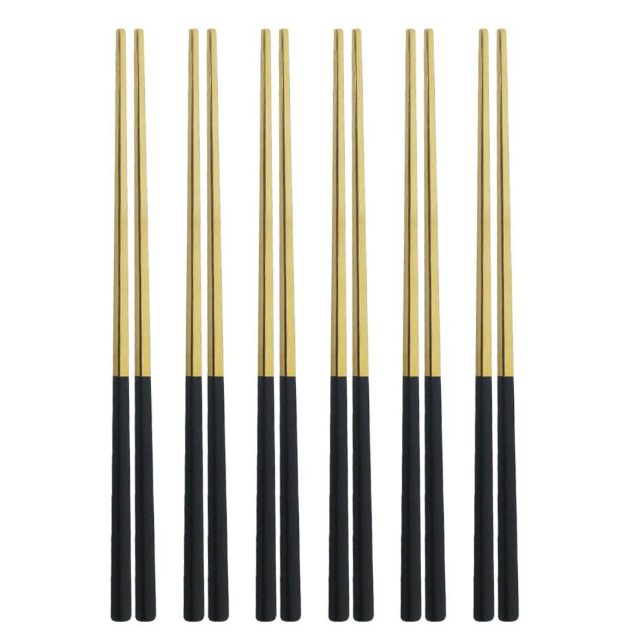 Black Gold Stainless Steel Chinese Chopsticks Non-Slip Reusable Metal Chopstick for Home Food Sticks Tableware Kitchen Tool