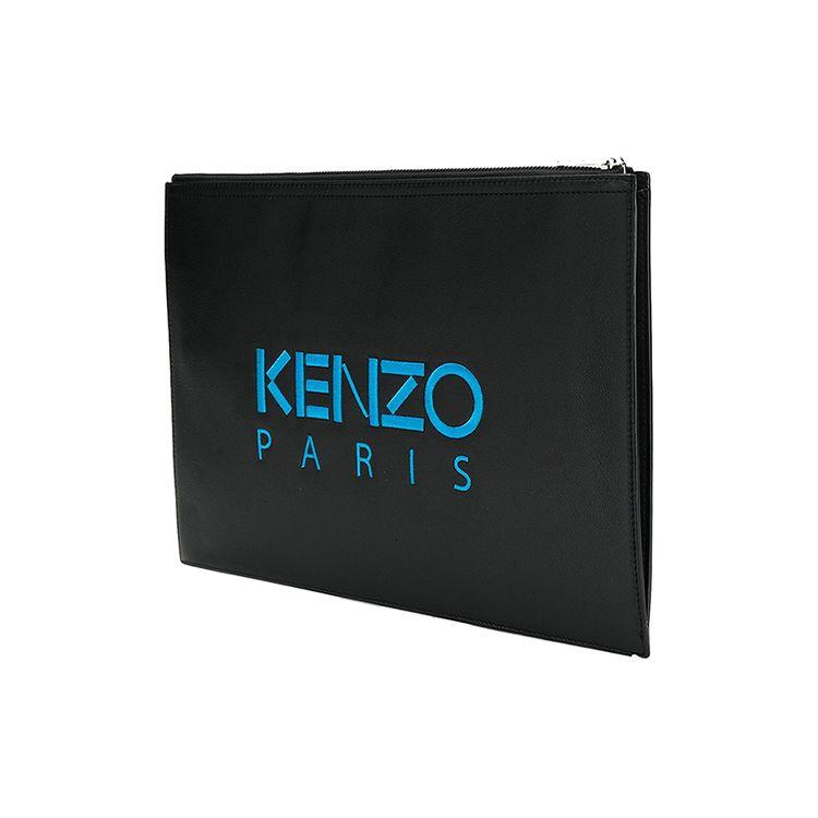 Kenzo Классическая вышивка головы тигра Блок цветов Застежка-молния Кожаный клатч Мужской клатч Черный F965PM322L49-99B