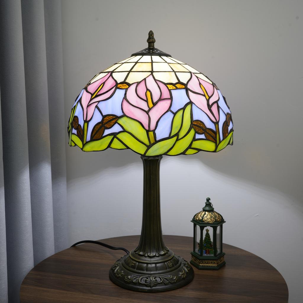 Современная настольная лампа в виде цветка каллы, настольная лампа из витражного стекла, ручная работа, для стола, прикроватной тумбочки, ночник, антикварный ремесленный художественный подарок