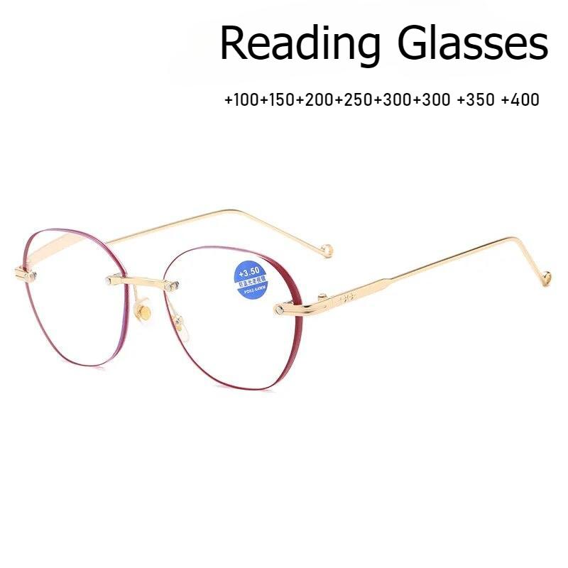 Women Men Luxury Rimless Reading Glasses Fashion Design Round Gradien Eyewear Trendy New Ladies Far Sight Eyeglasses Degrees