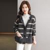 Ретро мода полосатый капюшон короткий свитер куртка женская осень и зима новый свободный вязаный кардиган внешний топ