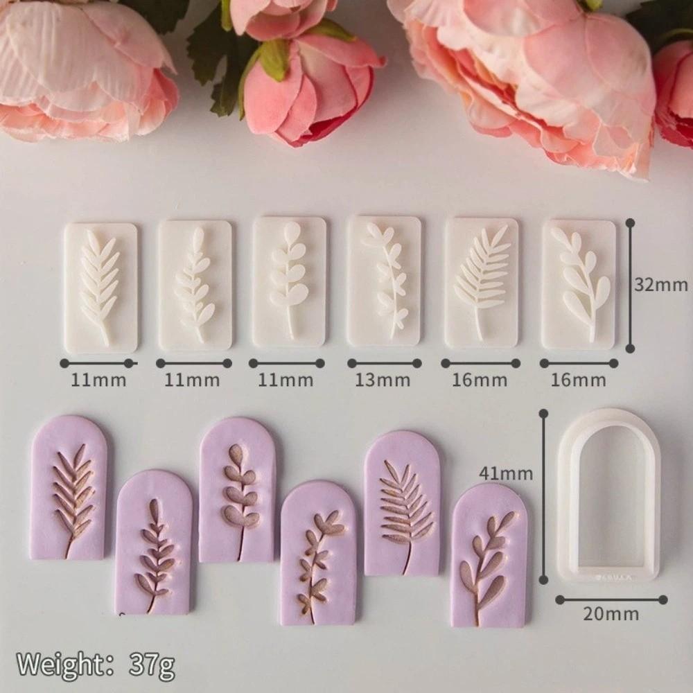 7Pcs Set Clay Earring Molds Set Embossing Design Fresh Plant Pattern Polymer Clay Stamps Cutters Flower Leaves Stamps
