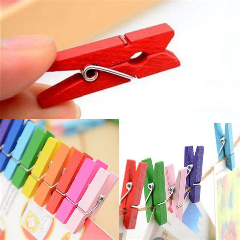 50Pcs Mini Natural Wooden Clothes Photo Paper Peg Clothespin Craft Clips
