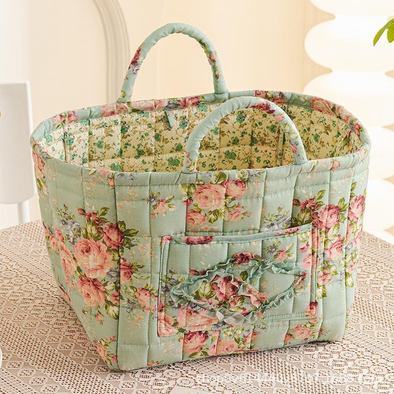 Fresh Floral Fabric Storage Basket Foldable Organizer Underwear Cosmetics Bedroom
