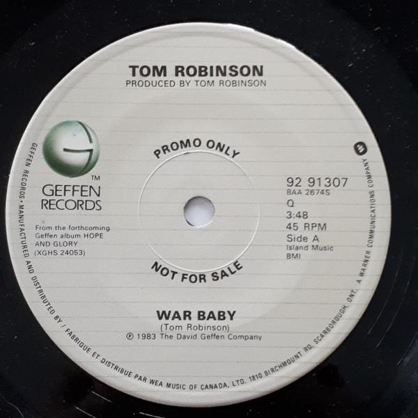7-дюймовая пластинка TOM ROBINSON War Baby 9291307PROMO Geffen Records 1983 Канада Рок Б/у
