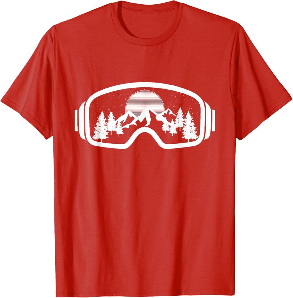 Ski Mountain Night Scene Graphic Tee Breathable Soft Cotton Casual TShirt for Unisex