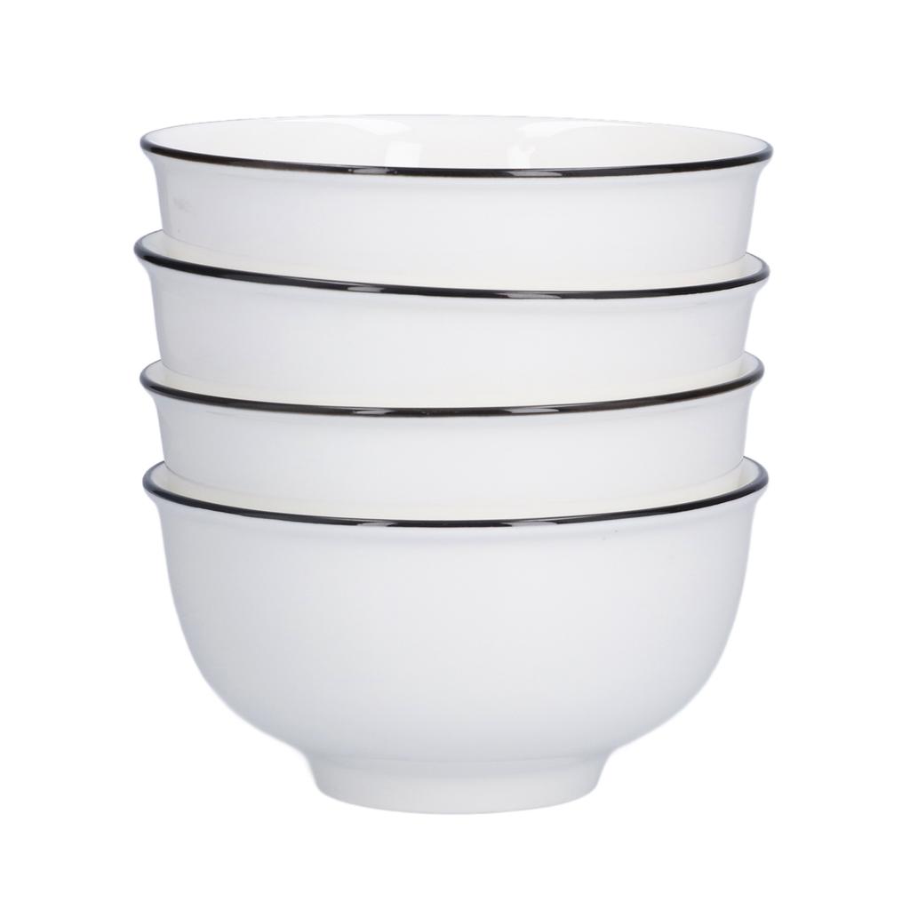 4PCS 6in Soup Bowl White Ceramic Noodle Bowl Eco Friendly Rice Bowl for Kitchen Restaurant