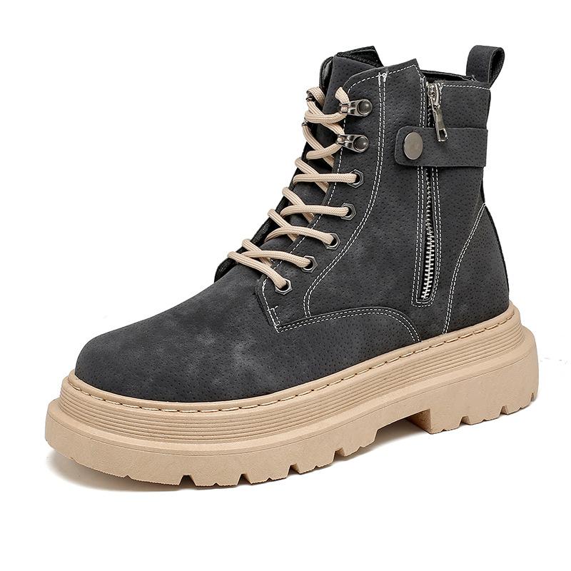 2024 Winter Fashion Men's Cotton Shoes Lace Up Round Head Work Boots Autumn and Winter Thick Sole High Top