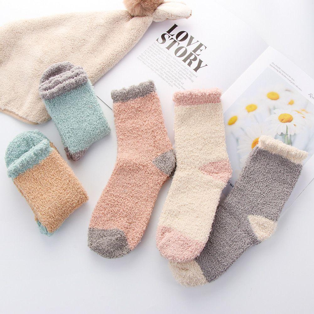 Candy Colors Sleep Bed Sock Winter Warm Coral velvet socks Soft Cashmere Sox Thickening