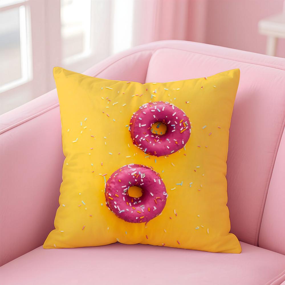 Lovely Playful Sweet Donut Cute Anime Cushion Cover Linen Pillowcase Cover Soft Decor for Sofa Home Room