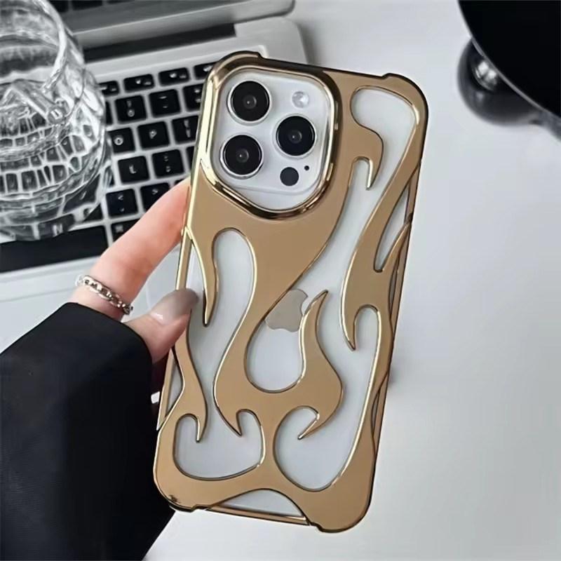 Модный полый чехол для телефона Fire Flame для iPhone 16 15 14 13 12 11 Pro Max Plus Cool Boy Girl серебристый гальванический мягкий чехол