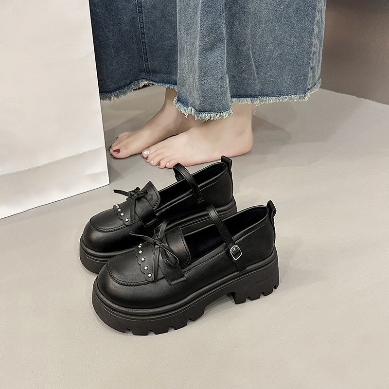 British Style Retro Versatile Skirt Mary Jane Single Shoes 2025 Spring and Summer New Platform Bow Small Leather Shoes Women