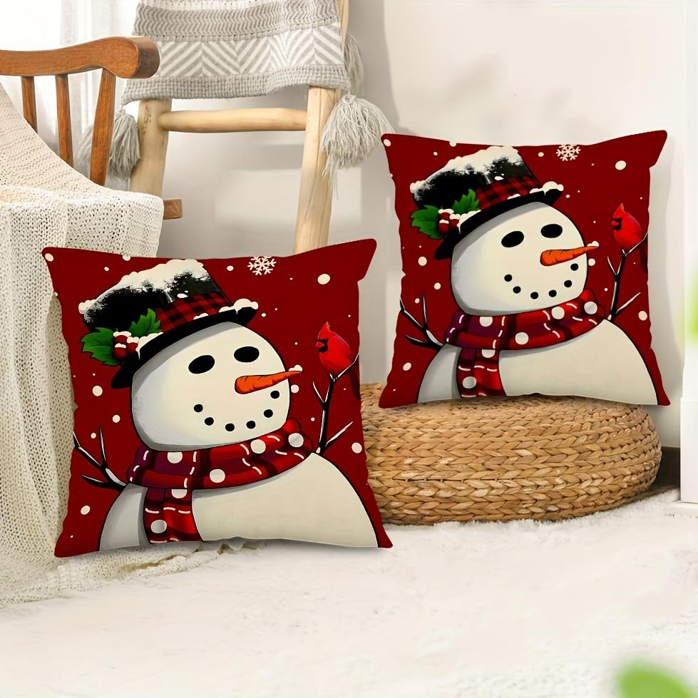 2Pcs Single-Sided Cute Snowman Pillow Covers, 2D Flat Print Zipper Cushion Cases, Machine Washable For Christmas Home Decor, Wit