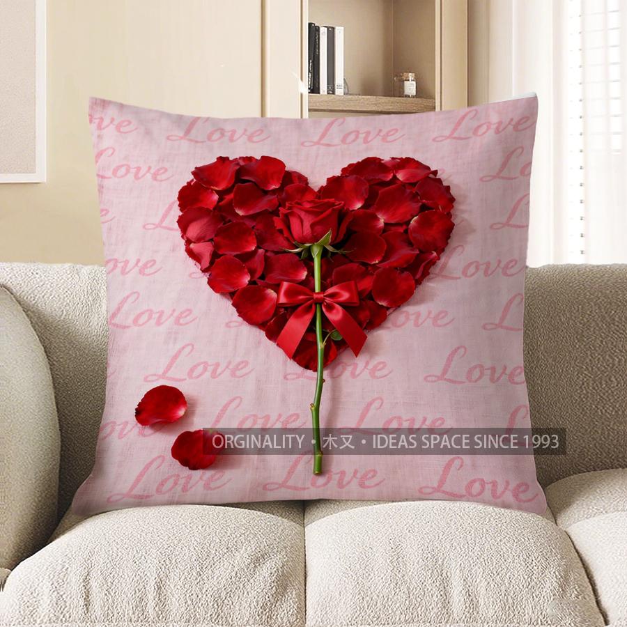 Home Decor Rose Heart Love Pattern Throw Pillow Pattern Cushion Cover Suitable For Sofa Bedroom Car Pillow Cover