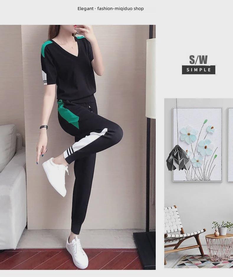 Женский летний костюм с короткими рукавами и V-образным вырезом 2025 года — модный комплект из двух предметов