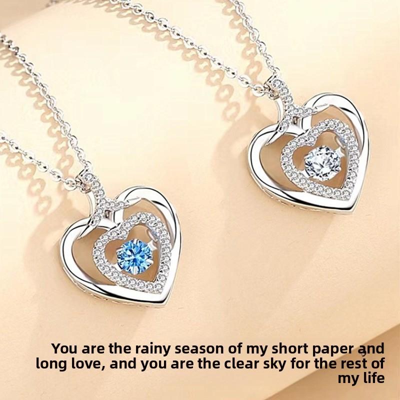 Summer New Silver Jewelry Sweetheart Smart Blue Diamond Pendant S925 Sterling Silver Love Necklace Women