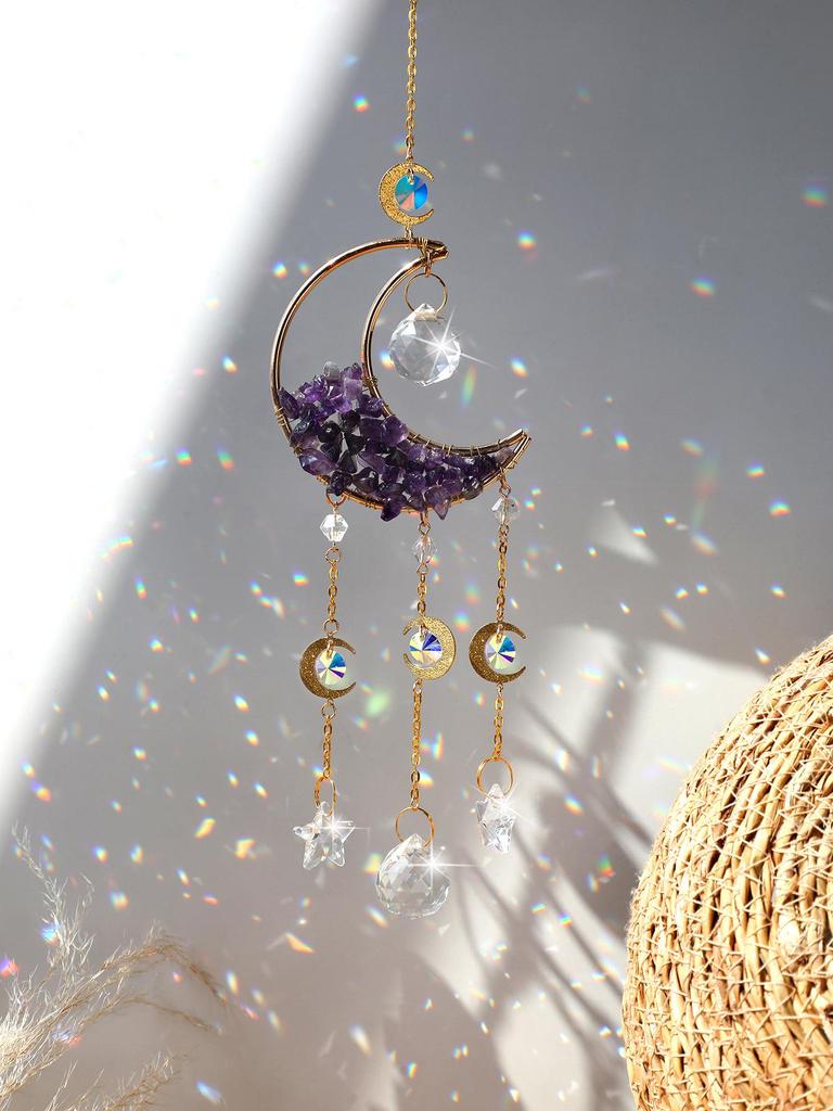 Natural Amethyst Green Crystal & Rose Quartz Moon Hourglass Star Sun Catcher Pendant