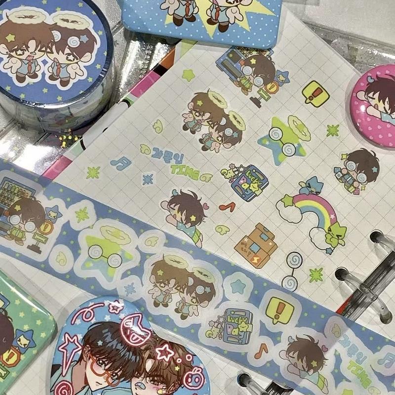 Ins Korean Cute Boy PET Decoration Adhesive Tape Planner Handbook DIY Scrapbooking Journal Collage Material Stickers Roll