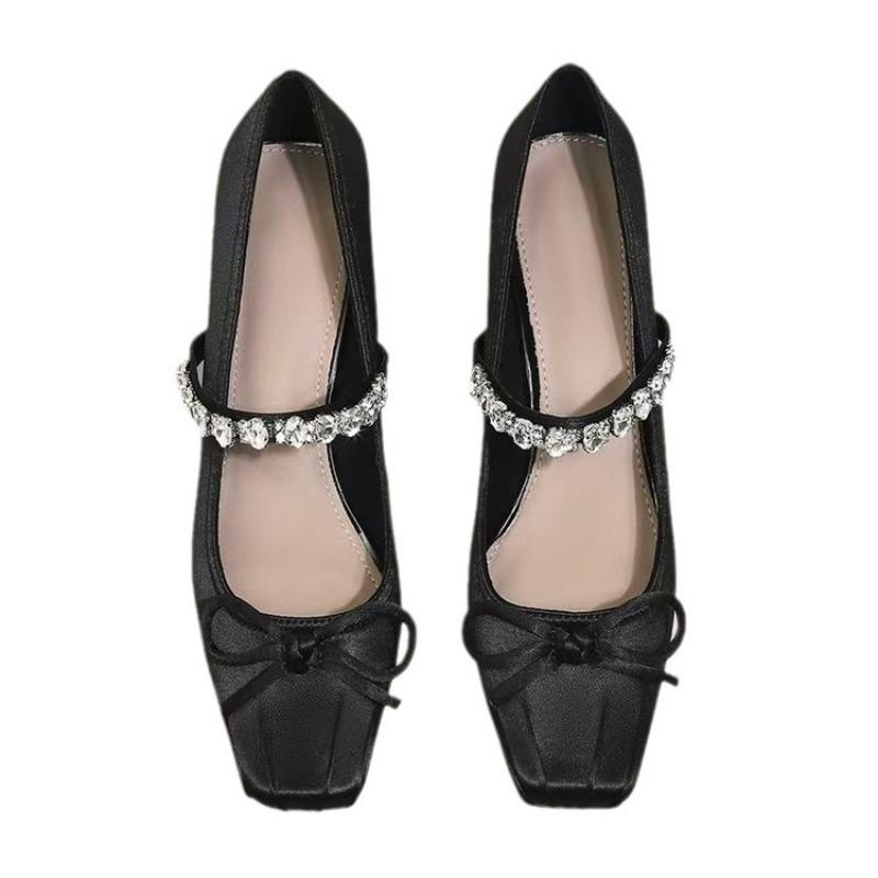 Модные Горячие Продажи 2025 Новые Балетки в Китайском Стиле с Кристаллами Мэри Джейн Квадратный Носок Высокий Каблук Одинарная Обувь для Платьев