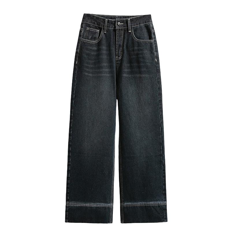 Dimanaf 2025 Большие размеры Женские весенние джинсы Длинные шаровары Повседневные эластичные базовые брюки с высокой талией Синие