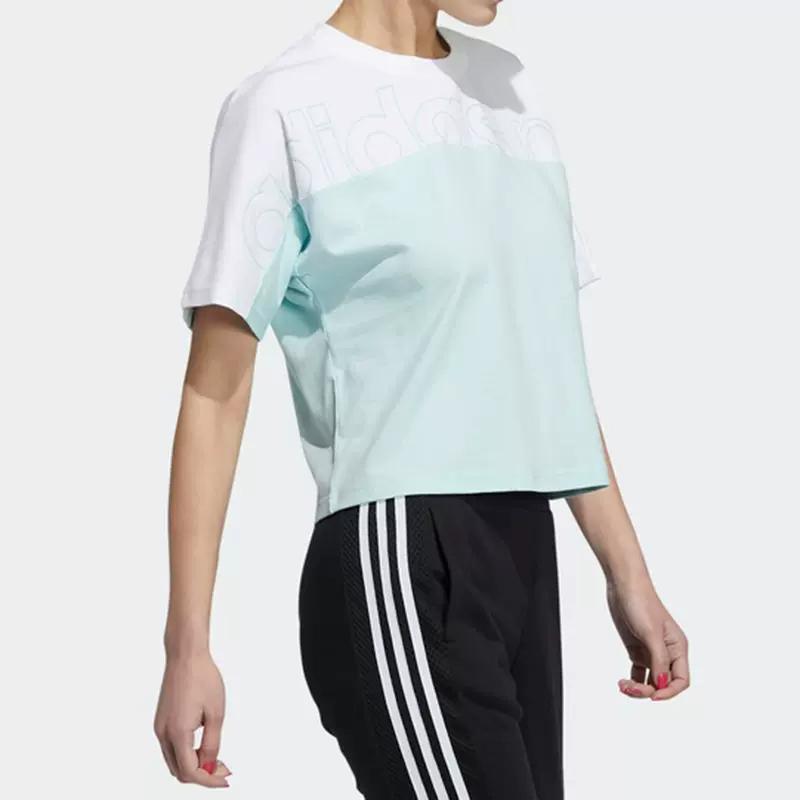 Adidas Футболка с коротким рукавом и круглым вырезом Neo Letter Print, дышащая, цветная, женская, зеленая, H18593