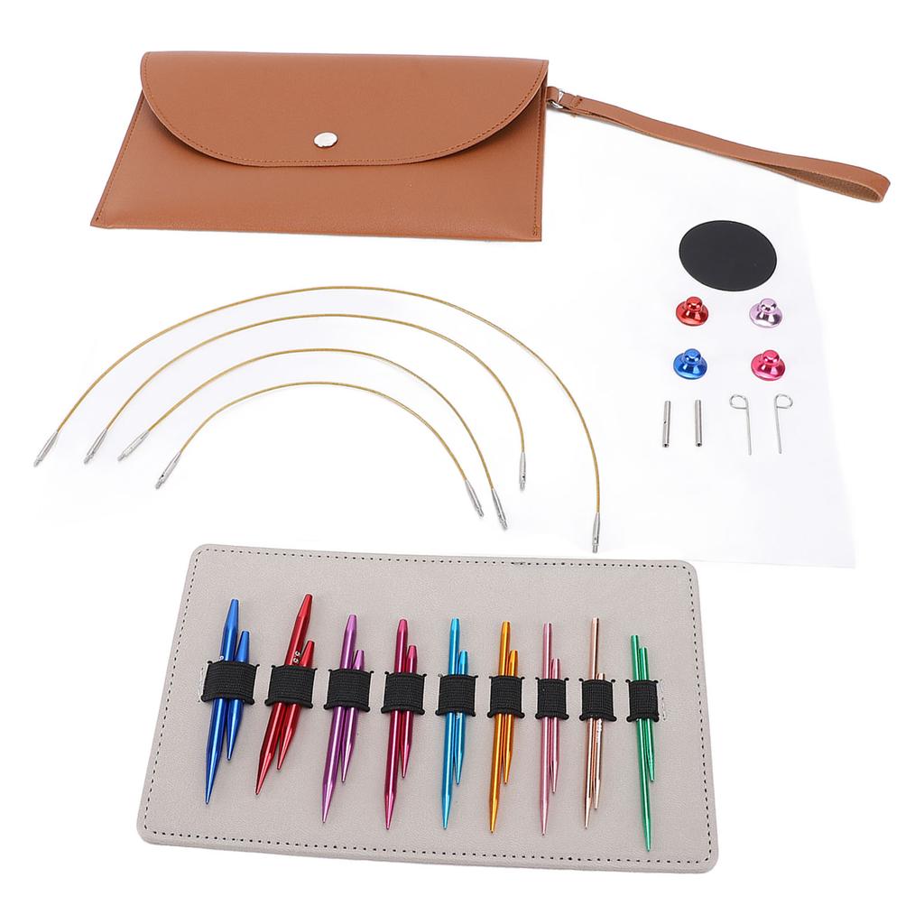 Набор из 9 пар круговых спиц, сменных, с футляром из нержавеющей стали для начинающих