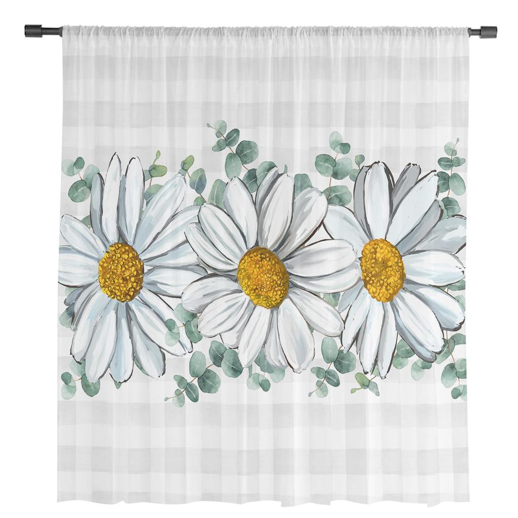Летние белые ромашки акварельные сетчатые прозрачные шторы для гостиной спальни детской комнаты тюль оконные шторы