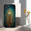 Beauty Peacock Feathers Case For iPhone 12,14,15,16,17,13,11,X,Mini,Plus,Pro Max,8,7,XR,SE,XS,Soft Silicone Black