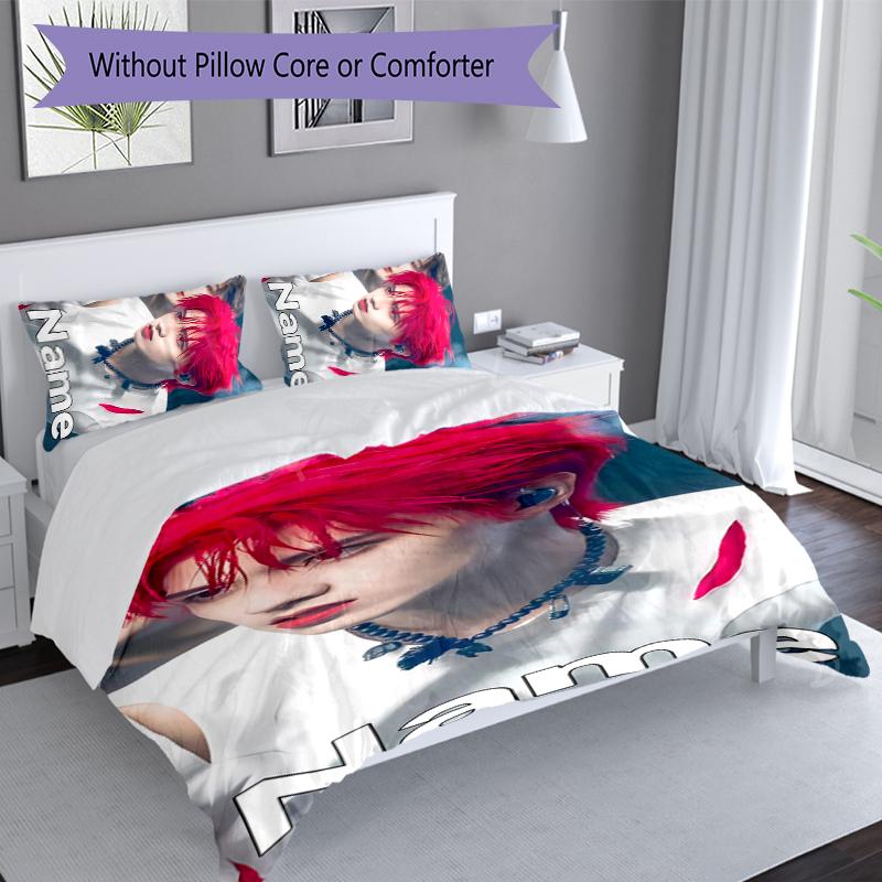 3pcs Custom Name TOP lands boy group Zhu Zhixin Bedding Set,Includes 1 Duvet Cover and 2 Pillowcases,All-season Bedroom Decor