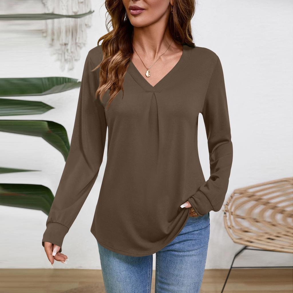 Женская блузка с длинным рукавом и V-образным вырезом, деловая повседневная туника, топ свободного кроя, рабочая рубашка
