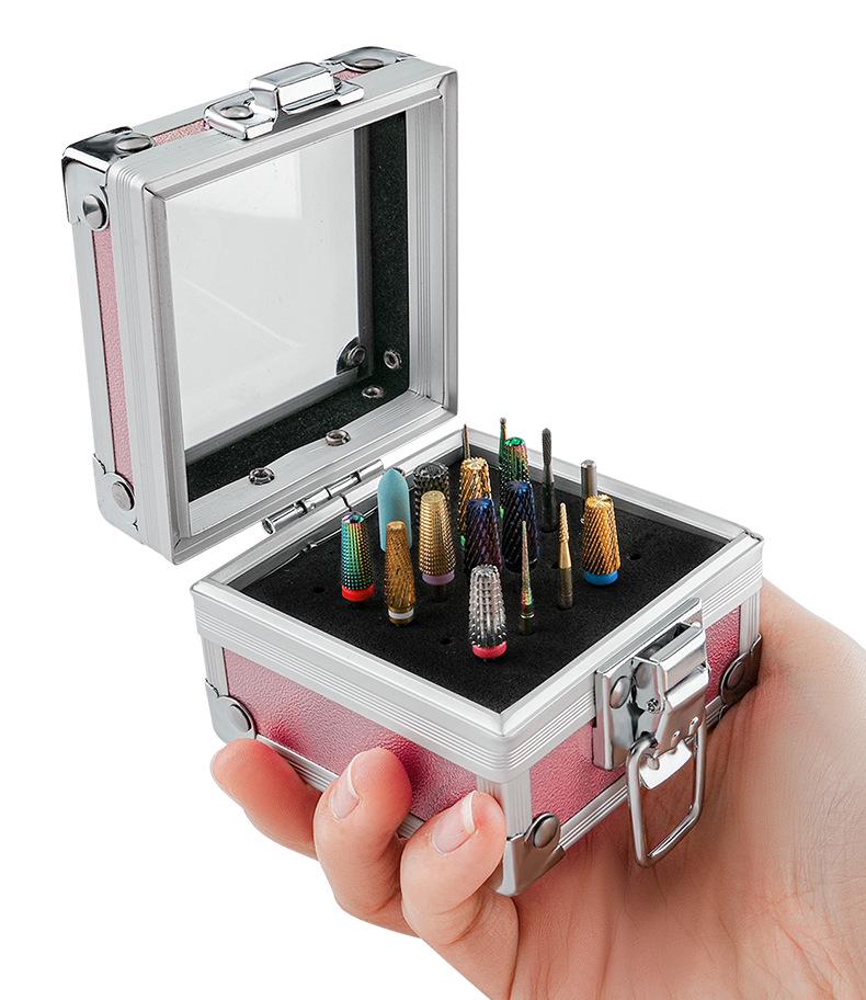 Nail Art High-End 25-Hole Grinding Head Organizer with Portable Aluminum Box