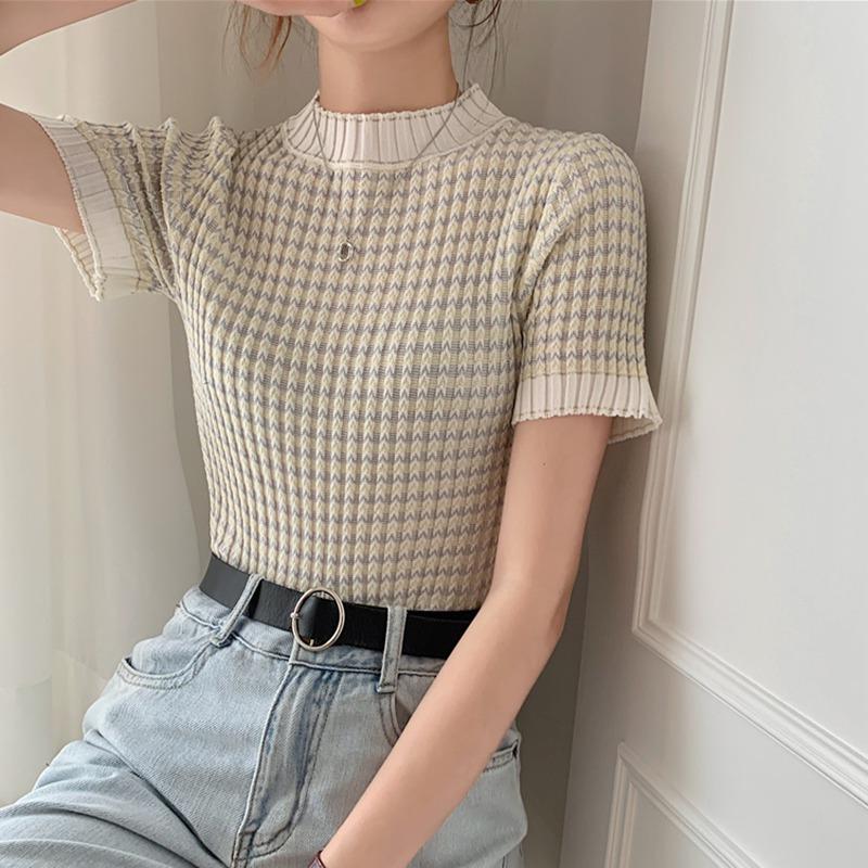 Женские футболки Трикотажные футболки Топы Рубашки с коротким рукавом с круглым вырезом Трикотажная футболка