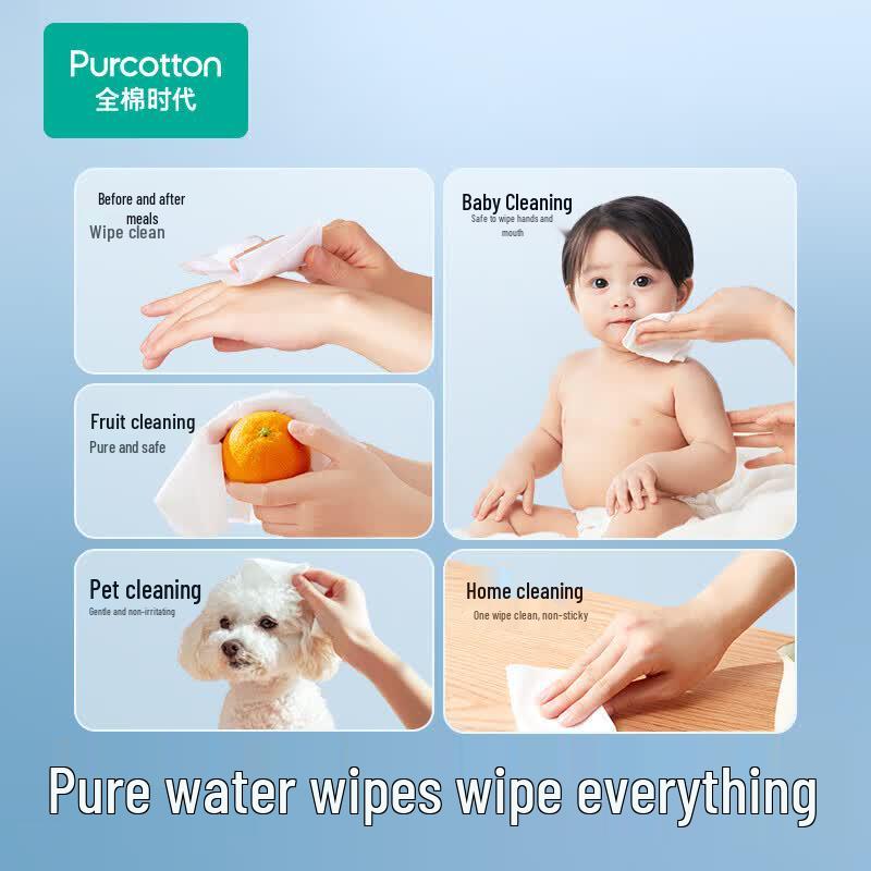 Purcotton Adult 100% Cotton Pure Water Wet Wipes - Family Pack