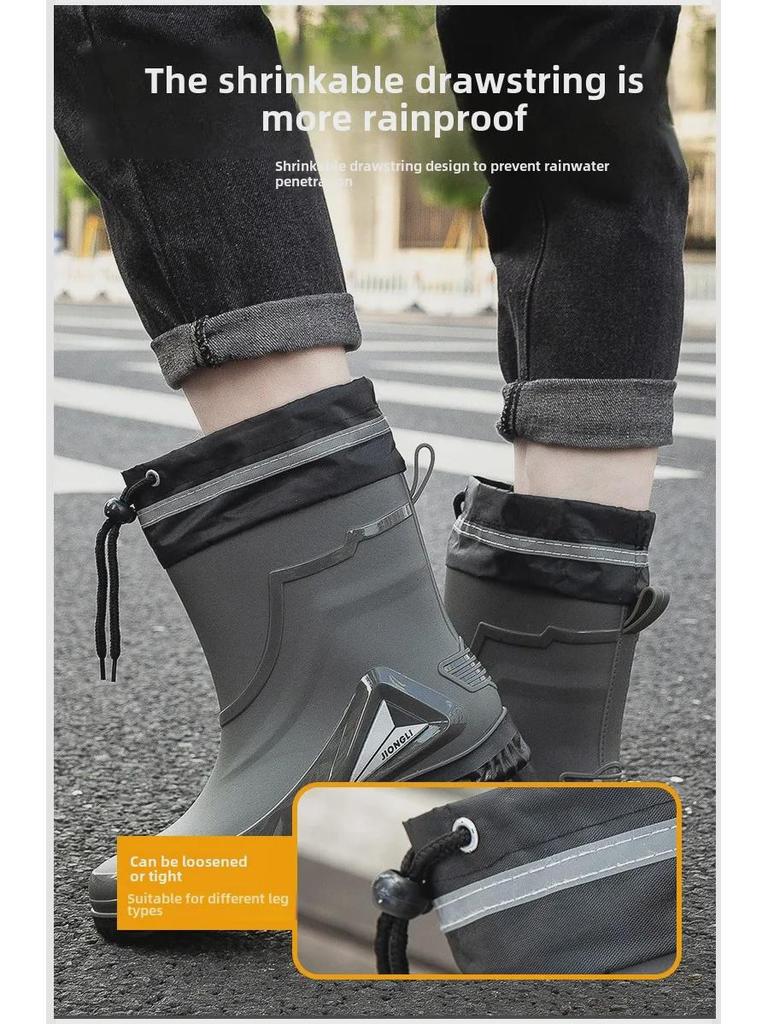 Мужские водонепроницаемые резиновые сапоги в мотоциклетном стиле — стильная, удобная, нескользящая обувь для отдыха на природе