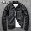 S-7XL Oversized Male Rretro Men's Winter Vintage Cowhide Genuine Cow Hide Leather Black Motorcycle Jacket 2022 Man
