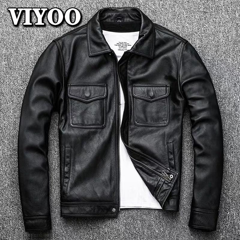 S-7XL Мужская оверсайз Rretro Мужская зимняя винтажная воловья кожа из натуральной коровьей кожи Черная мотоциклетная куртка 2022 Мужская