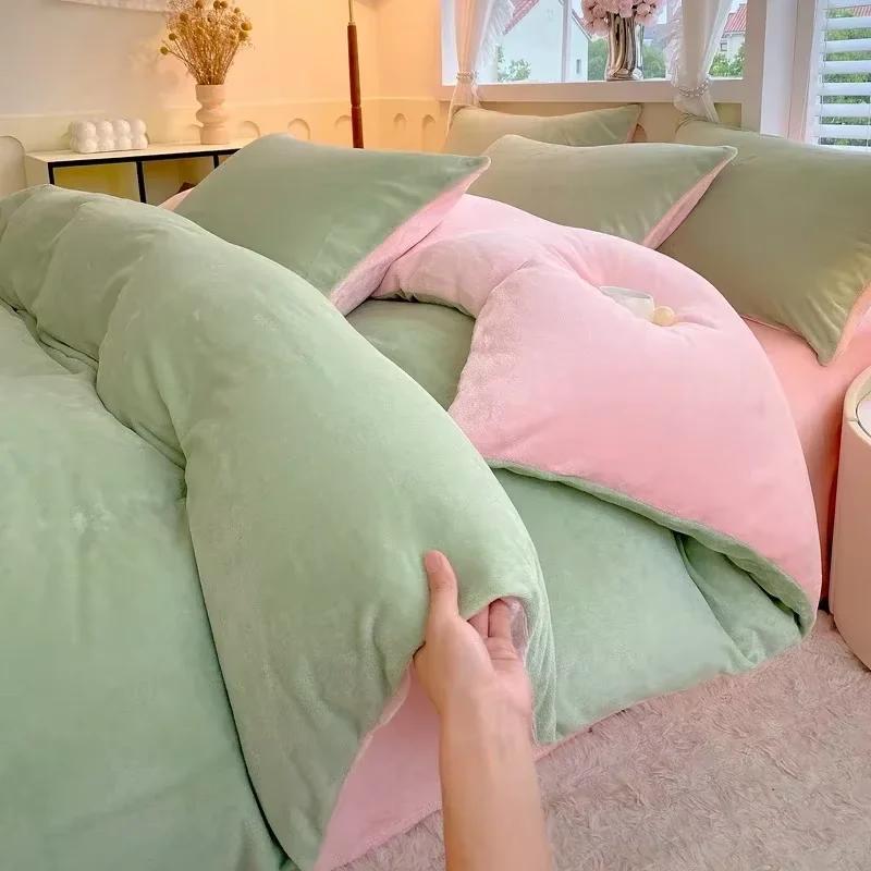 Новый однотонный высокограммовый плотный молочный бархат, одинарный пододеяльник, утолщенный теплый флис, большой размер, двуспальное постельное белье