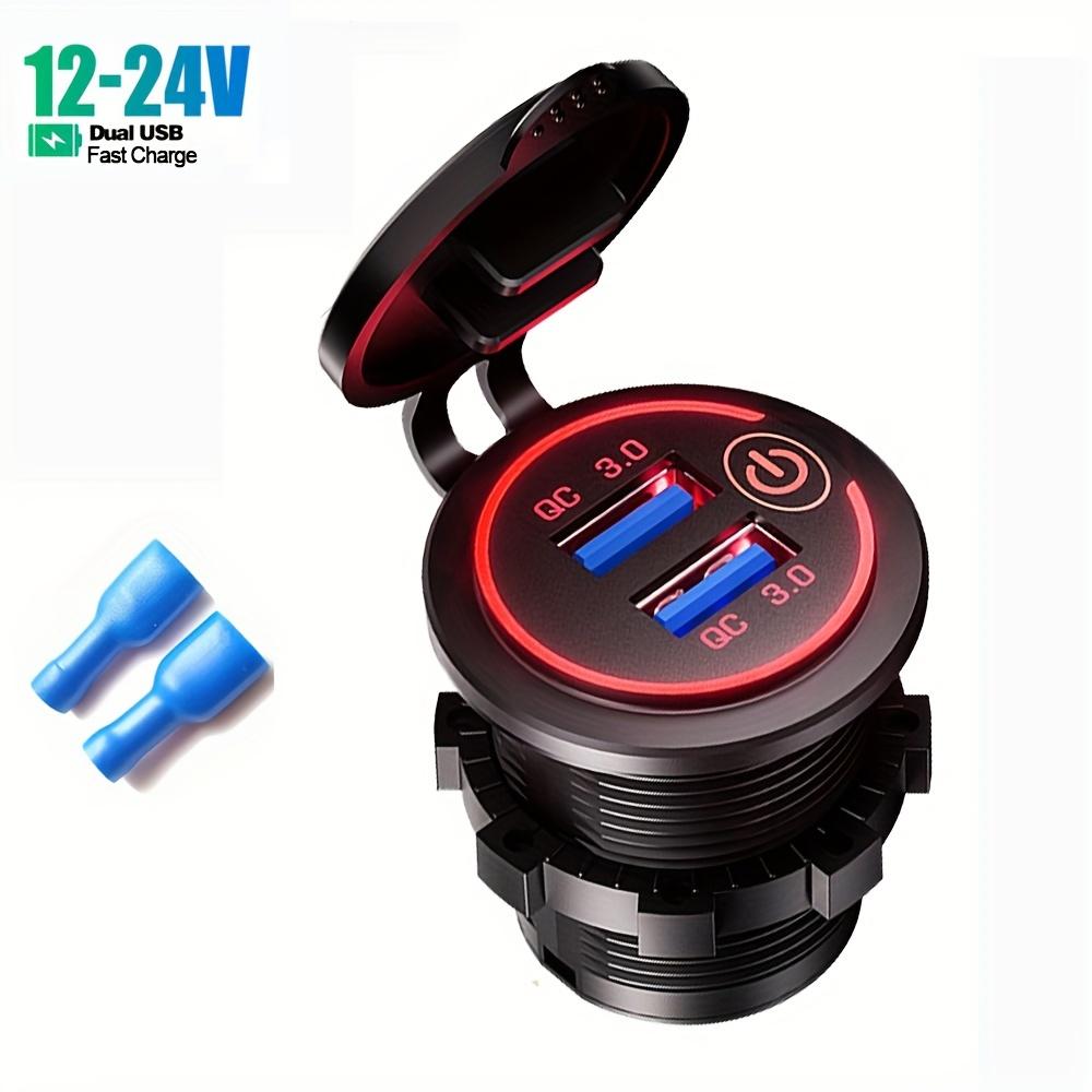 IP66 Waterproof USB Car Charger with Touch Switch, Dual QC3.0 Ports and Dust Cover for Marine Boat RV Motorcycle Dashboard Installation