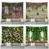 Vintage Wooden Fence Natural Pink Rose Plant Flower Wall Hanging Garden Home Decor Scenery Spring Butterfly Flower Tapestry
