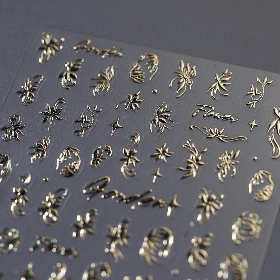 TENSOR Матовые 3D Золотой узор Самоклеящиеся наклейки для ногтей, Серия горячего тиснения M-786