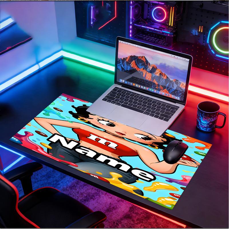Custom Name Personalized Betty Boop Pattern Mousepad, Laptop PC Desk Mat, Decorative Desk Mat for Home Keyboard Pad Gift