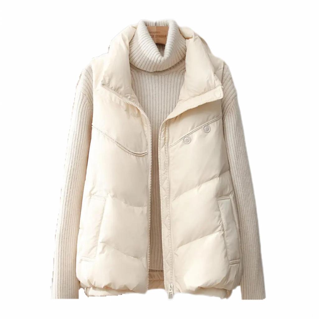 Женский легкий свободный термокуртка без рукавов на белом утином пуху, жилет, универсальный шикарный жилет с карманом и воротником-стойкой