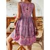 Women's Fashion Summer Spring Flower Pattern Print Sleeveless V-Neck High Waist Casual Dresses
