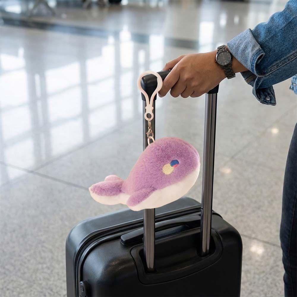 Fluffy Soft Whale  Plush Doll Metal Ring Whale Plush Key Ring Fashion Whale Plush Pendant  Handbag