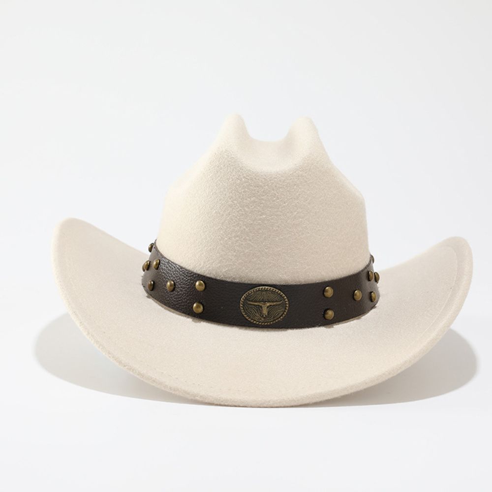 Wide Brim Western Cowboy Hat Bull Head Rivet Faux Suede Hat Sun Protection Hat  For Men Women