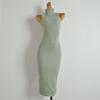 Fashion Style Fall and Winter New High Neck Sleeveless Knitting Dress Women's Tight Waist Slim Looking Overknee Sweater Vest Dress