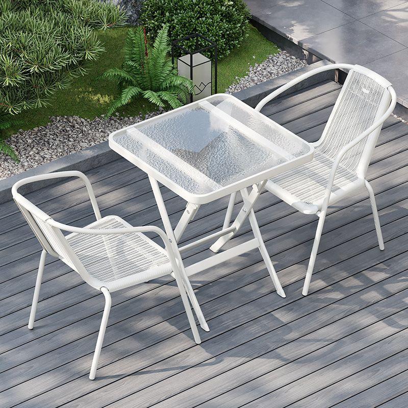 Outdoor Patio & Balcony Dining Chair Set - Wrought Iron & Rattan Backrest Chairs